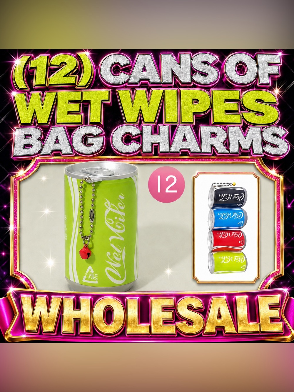 (12) Wet Wipes Can Bag Charm Keychain -